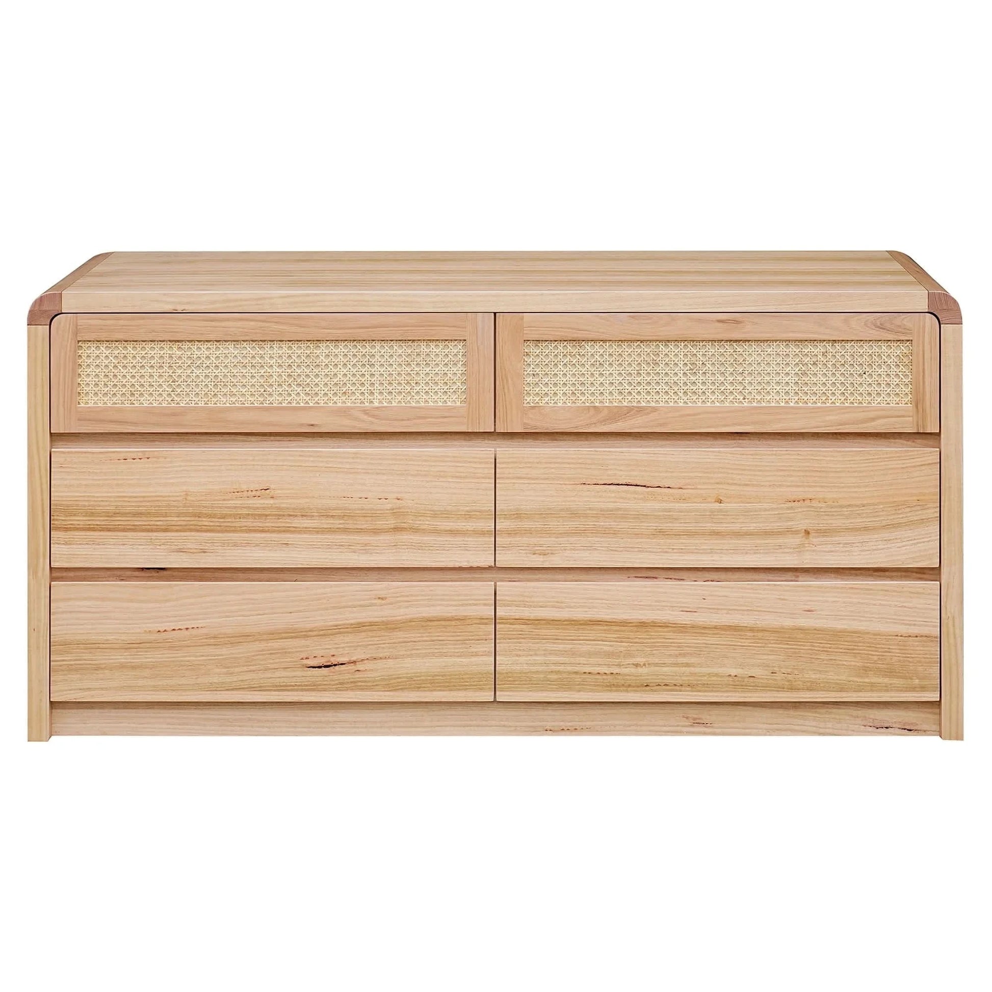 YARRIN MESSMATE TIMBER & RATTAN 6 DRAWER DRESSER/CHEST OF 6 DRAWERS NATURAL - MyChocolateWood