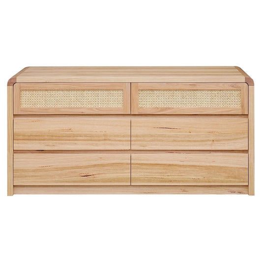 YARRIN MESSMATE TIMBER & RATTAN 6 DRAWER DRESSER/CHEST OF 6 DRAWERS NATURAL - MyChocolateWood
