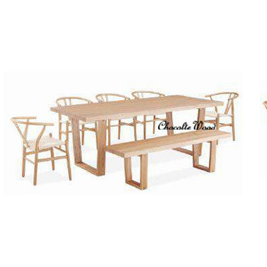 STROUD ELM VENEER TIMBER/MDF 7 PIECE DINING SET: 1 TABLE 240CM, 5 STROUD DINING CHAIRS & 1X190CM BENCH - MyChocolateWood