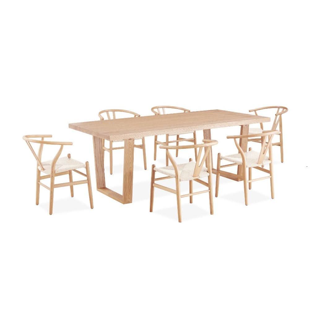 STROUD ELM VENEER TIMBER/MDF  7 PIECE DINING SET: 1 TABLE 210CM 6 STROUD DINING CHAIRS - MyChocolateWood