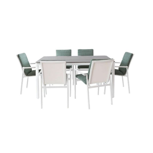 CHIMINO 7 PIECE OUTDOOR DINING SET WHITE/MIST GREEN - MyChocolateWood