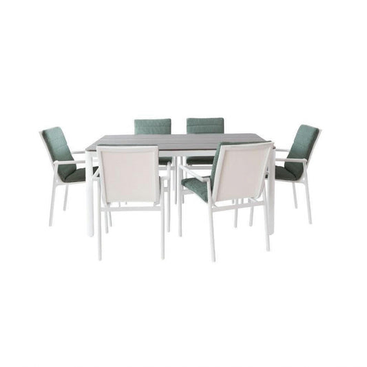 CHIMINO 7 PIECE OUTDOOR DINING SET WHITE/MIST GREEN - MyChocolateWood