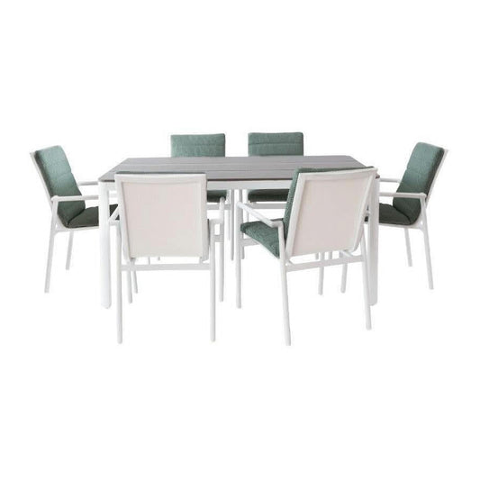 CHIMINO 7 PIECE OUTDOOR DINING SET WHITE/MIST GREEN
