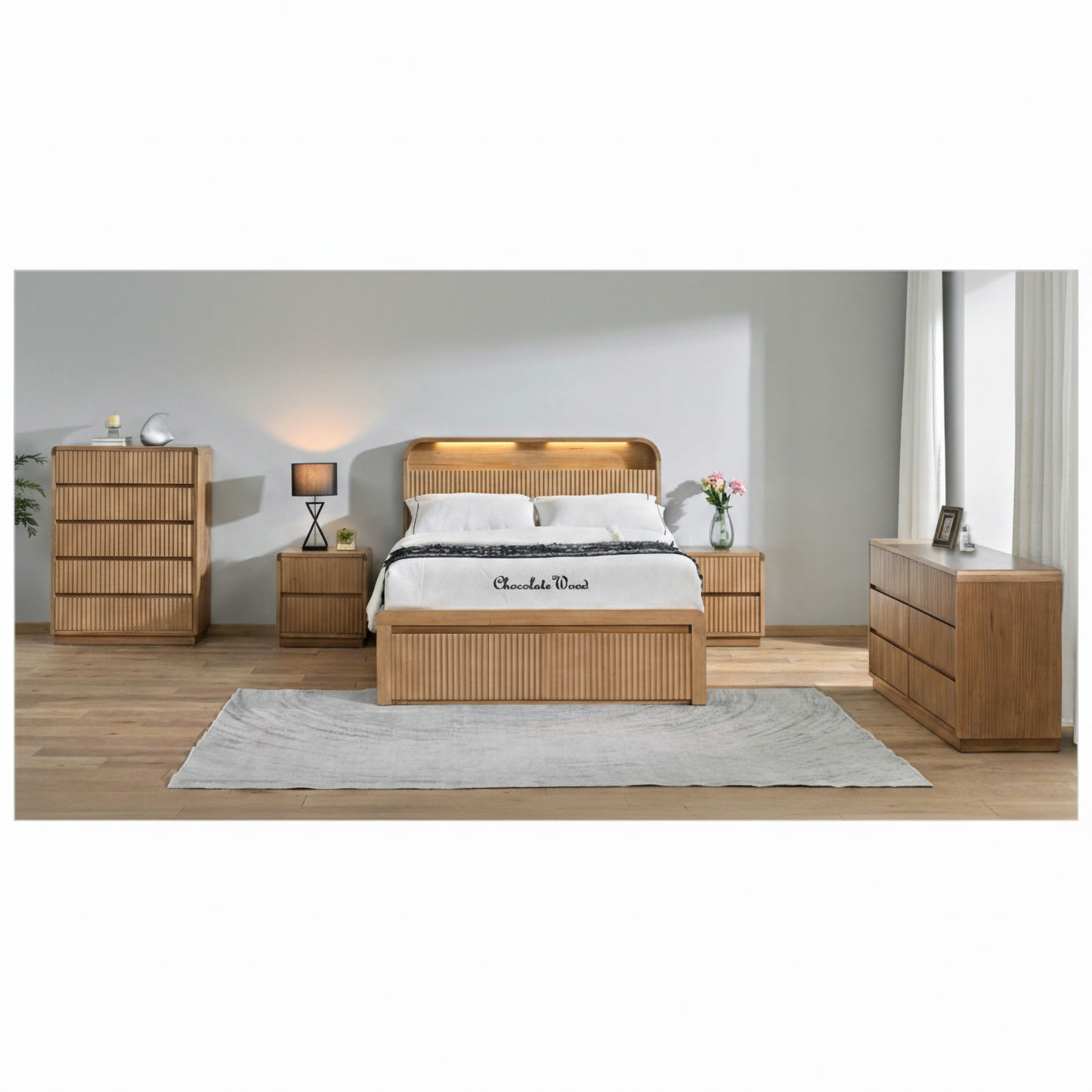 Denby Messmate Timber 5-Drawer Tallboy / Chest of Drawers Light Smoke