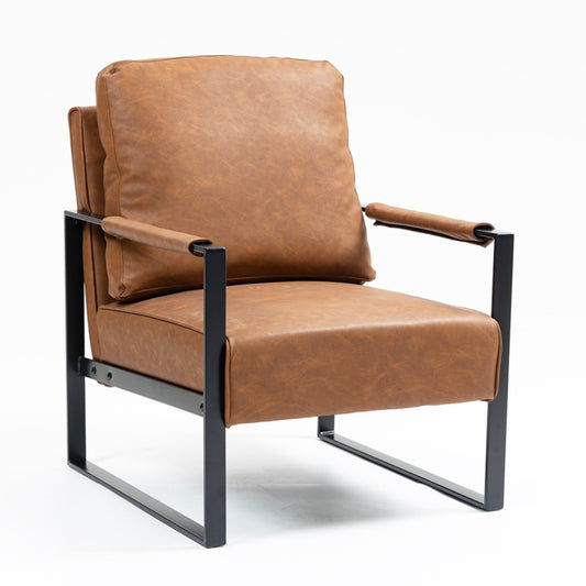FENNIX ARMCHAIR ACCENT CHAIR - BLACK FRAME/RICH BROWN PU UPHOLSTERY - MyChocolateWood