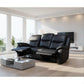 Lancy Premium Leather 3-Seater Manual Recliner Sofa in Black - Chocolate Wood