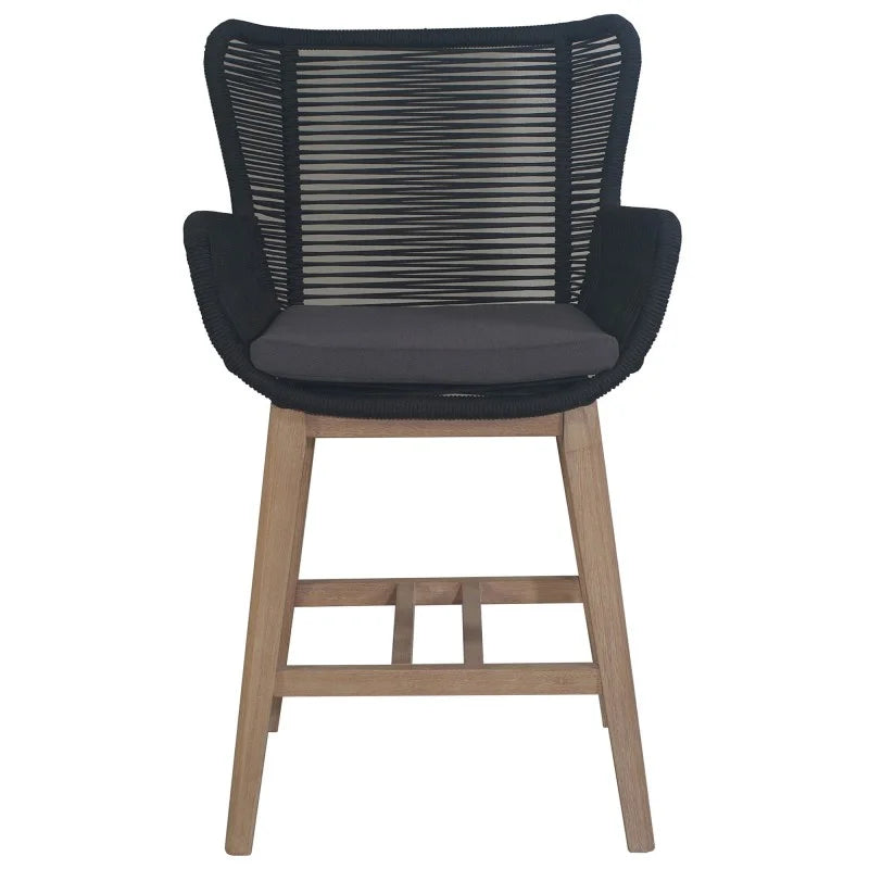ATHENA EUCALYPTUS TIMBER & ROPE OUTDOOR BAR CHAIR BLACK/NATURAL