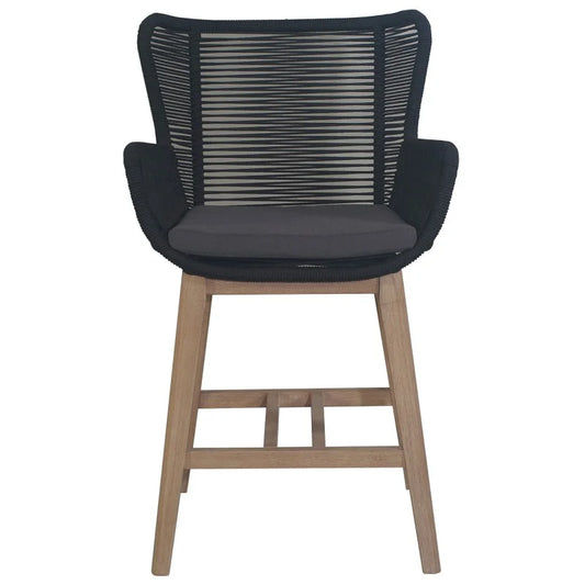 Athena Eucalyptus Timber & Rope Outdoor Bar Chair in Black