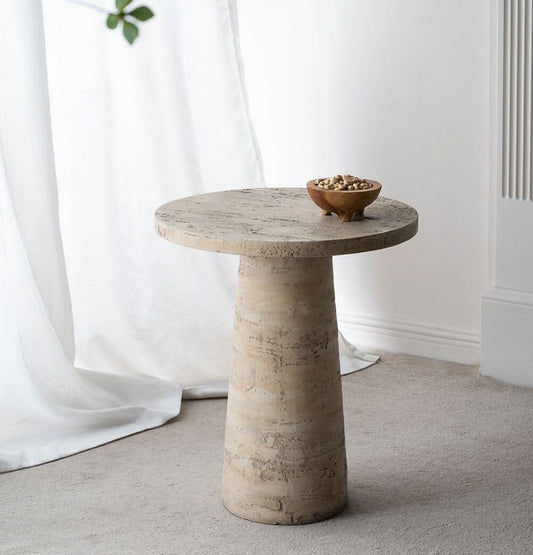 BARDOT ROUND CEMENT SIDE TABLE/LAMP TABLE NATURAL - MyChocolateWood