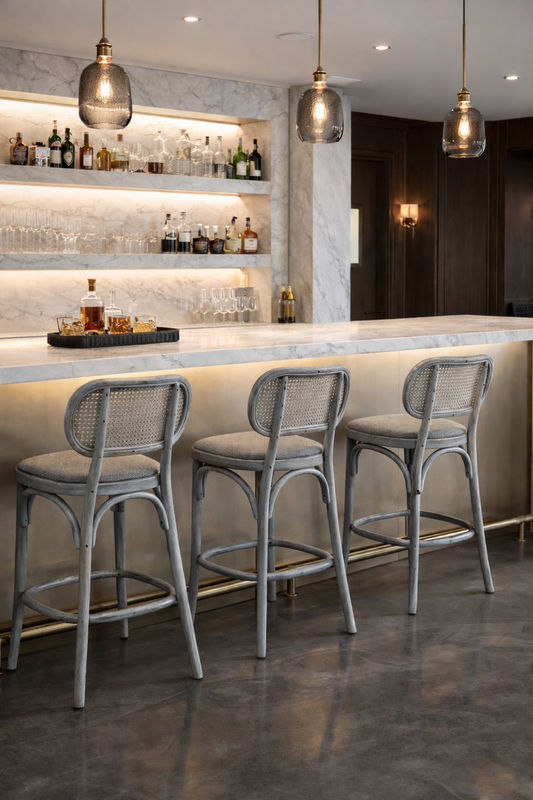 BAHAMAS GREY HAMPTON STYLE RATTAN BAR STOOL/COUNTER STOOL - MyChocolateWood