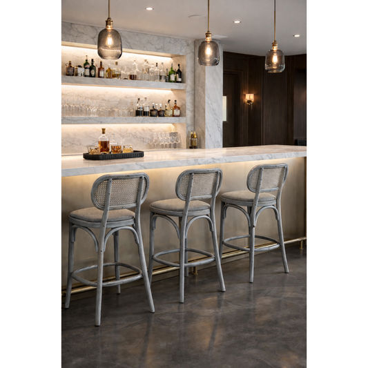 BAHAMAS GREY HAMPTON STYLE RATTAN BAR STOOL/COUNTER STOOL - MyChocolateWood
