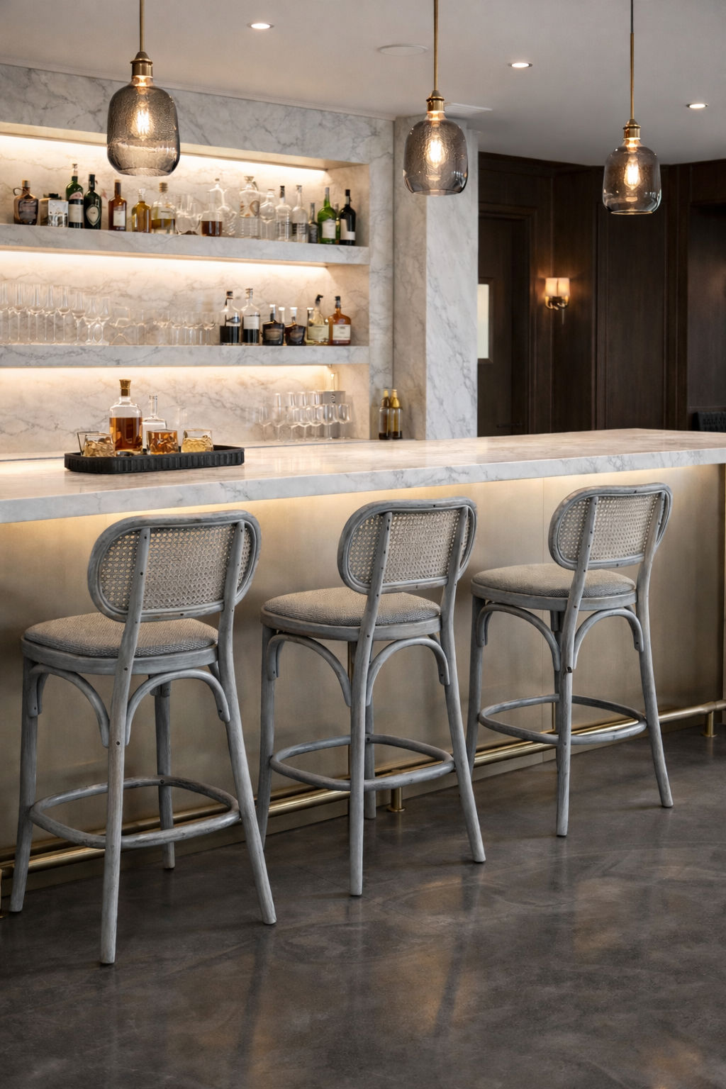 BAHAMAS GREY HAMPTON STYLE RATTAN BAR STOOL/COUNTER STOOL - MyChocolateWood