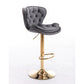 Bassey Plush Velvet Grey & Gold Gas Lift Swivel Bar Stool