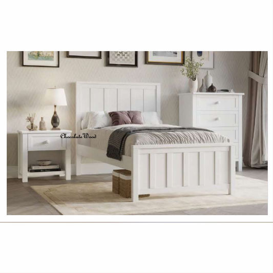 BAYLIN RUBBERWOOD KING SINGLE BED WHITE - MyChocolateWood