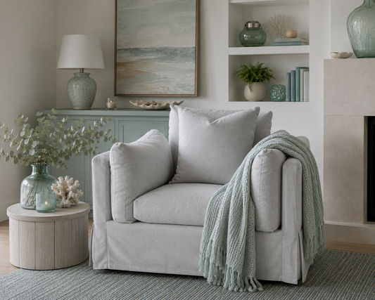Lark Hamptons Style Slipcover Swivel Armchair