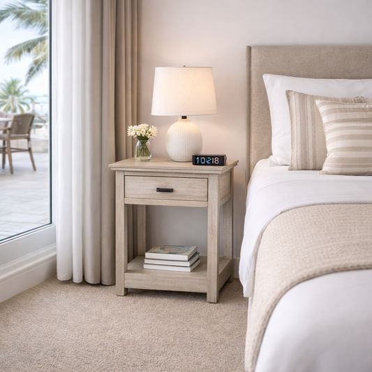 NEVANA  RECYCLED ELM TIMBER 1-DRAWER BEDSIDE TABLE - MyChocolateWood