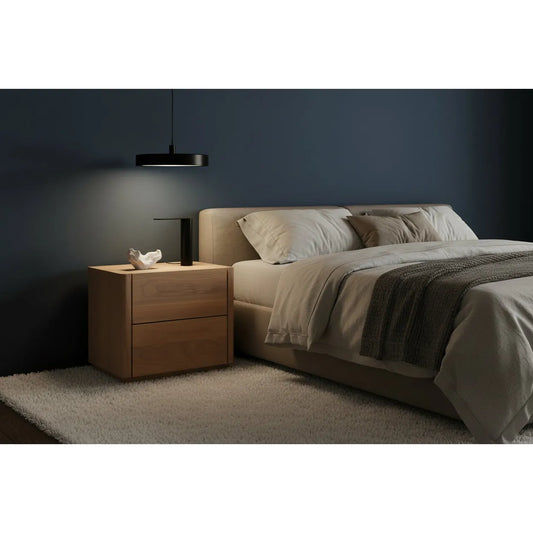 Gatsby Solid Mindi Timber 2-Drawer Bedside Table in Natural - Chocolate Wood