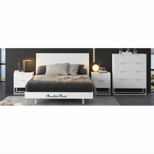 Farah 4-Piece Solid Acacia Bedroom Suite — Bed, Tallboy & 2 Bedside Tables