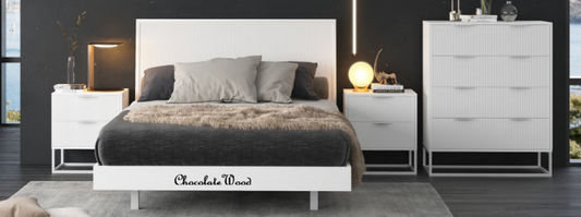 Farah 4-Piece Solid Acacia Bedroom Suite - Bed, Tallboy & 2 Bedside Tables