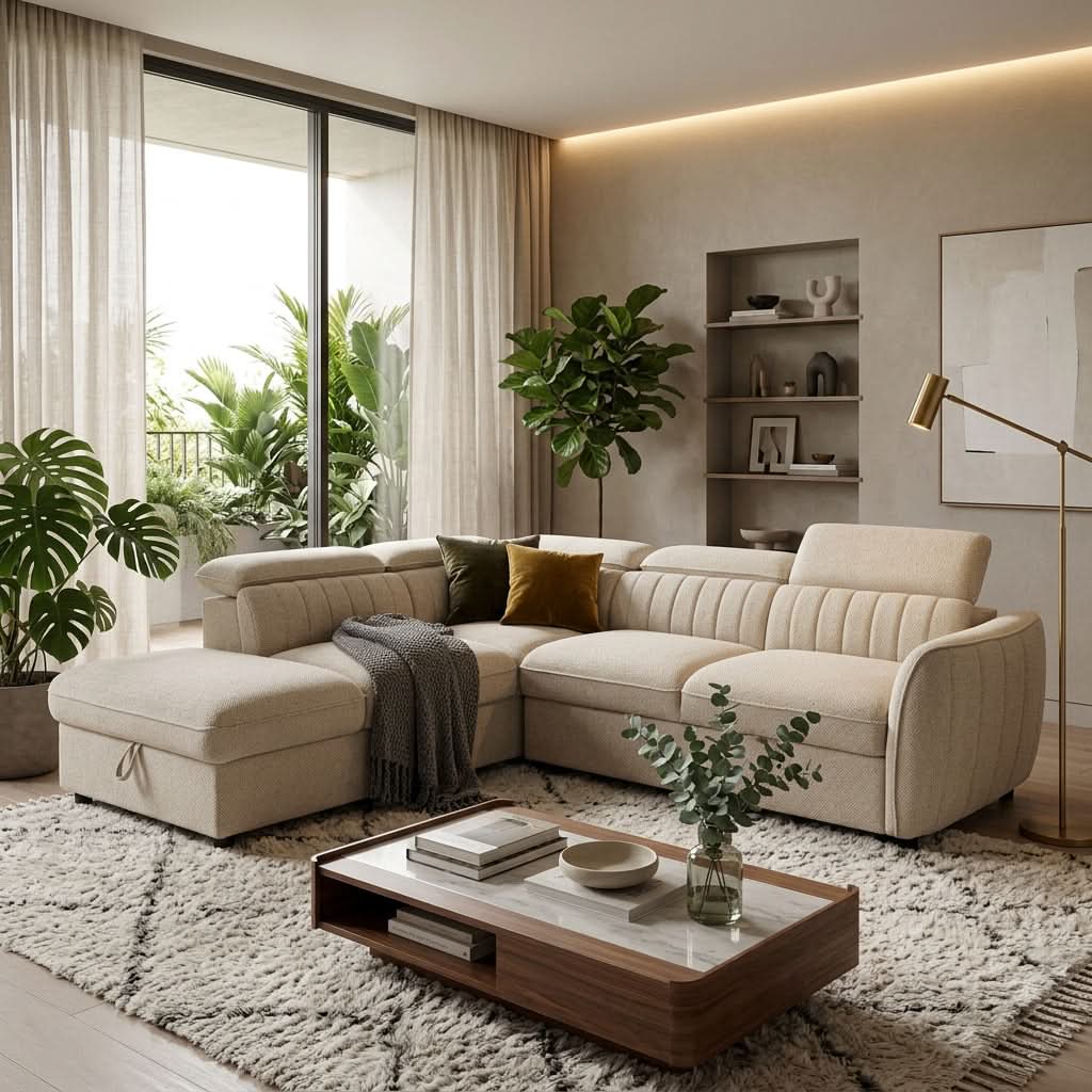 Bart Corner Sofa Bed — 2-Seater Sofa w/ LHF Storage Chaise Beige