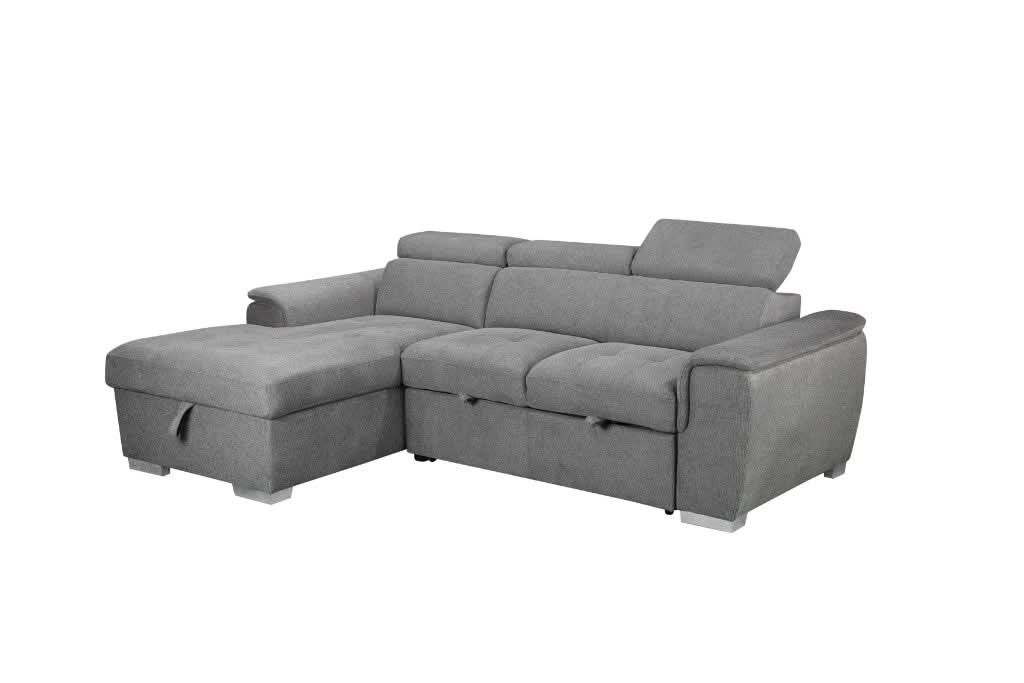 SUTTON FABRIC 2-SEATER SOFA W/ SINGLE BED & LHF CHAISE DARK GREY