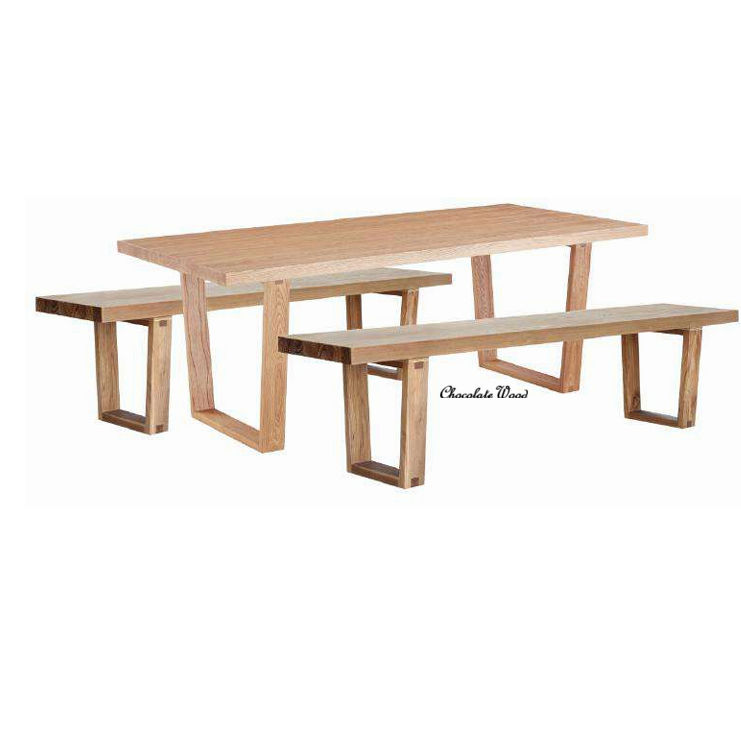STROUD ELM VENEER TIMBER/MDF 3 PIECE DINING SET: 1 TABLE 240CM & 2X190CM BENCHES - MyChocolateWood