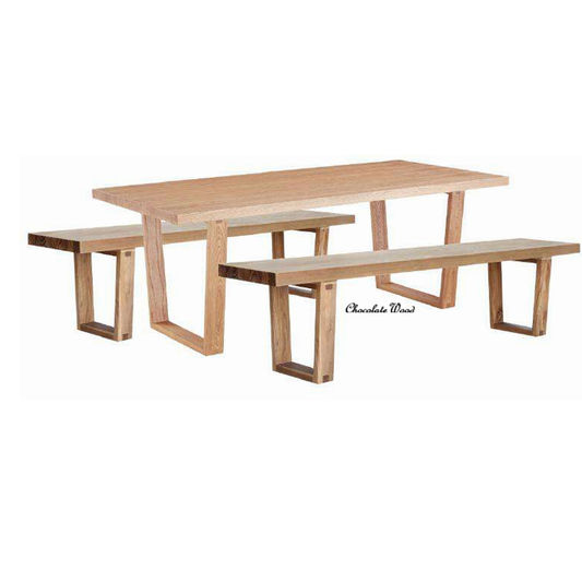 STROUD ELM VENEER TIMBER/MDF  3 PIECE DINING SET: 1 TABLE 240CM & 2X190CM BENCHES - MyChocolateWood