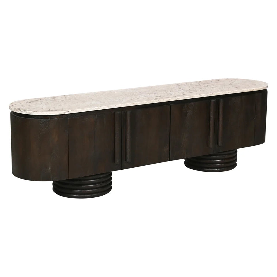 Birgit Solid Mango Hardwood 4-Door Marble Top Sideboard/Buffet