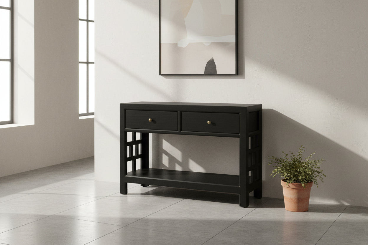 FABRIZIO MINDI WOOD CONSOLE TABLE/HALL TABLE 2 DRAWERS IN BLACK - MyChocolateWood