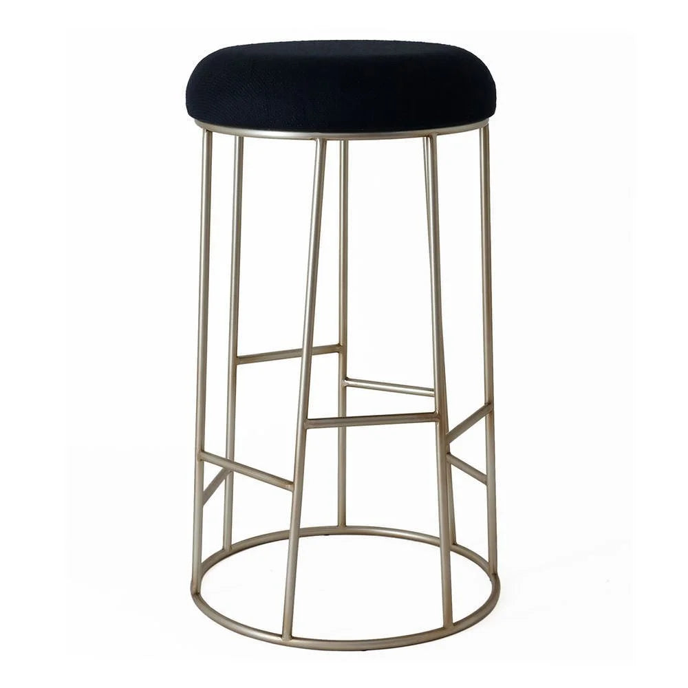 Jace Gold Steel Bar Stool with Black Linen - Chocolate Wood