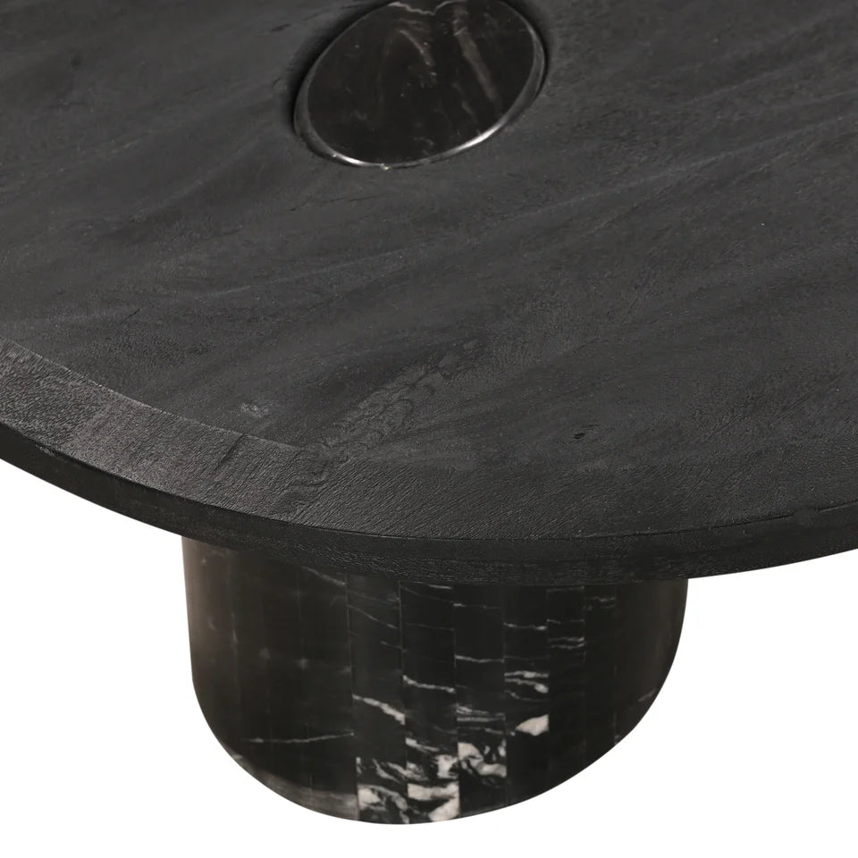 Sable Handmade Coffee Table - Mango Hardwood Top with Marble Inset Detail & Solid Marble Legs