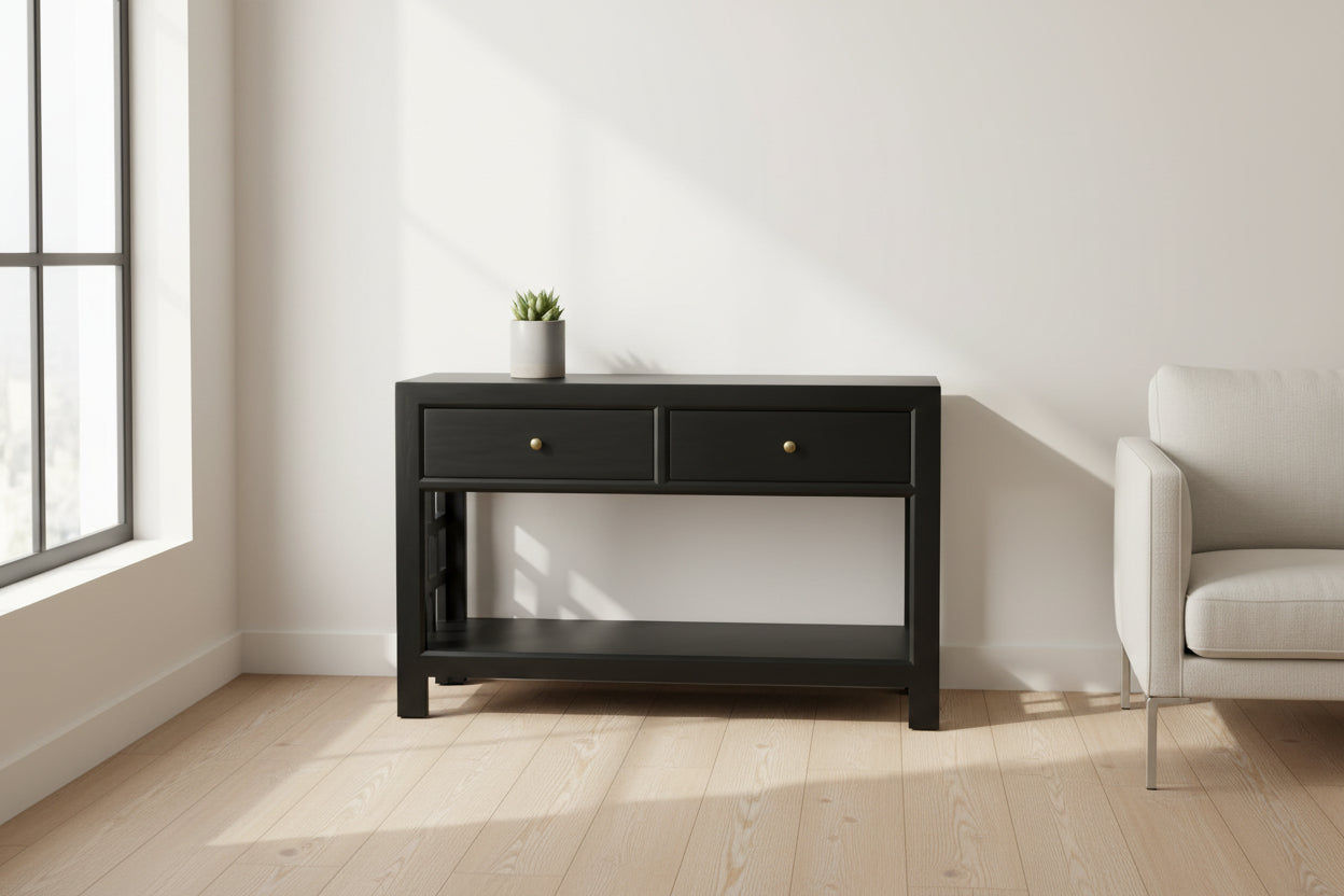 FABRIZIO MINDI WOOD CONSOLE TABLE/HALL TABLE 2 DRAWERS IN BLACK - MyChocolateWood