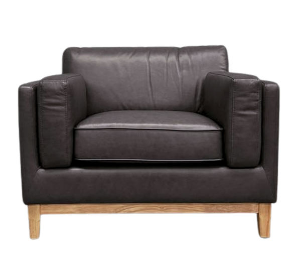 Marquis Oslo Leather Armchair in Black - Chocolate Wood