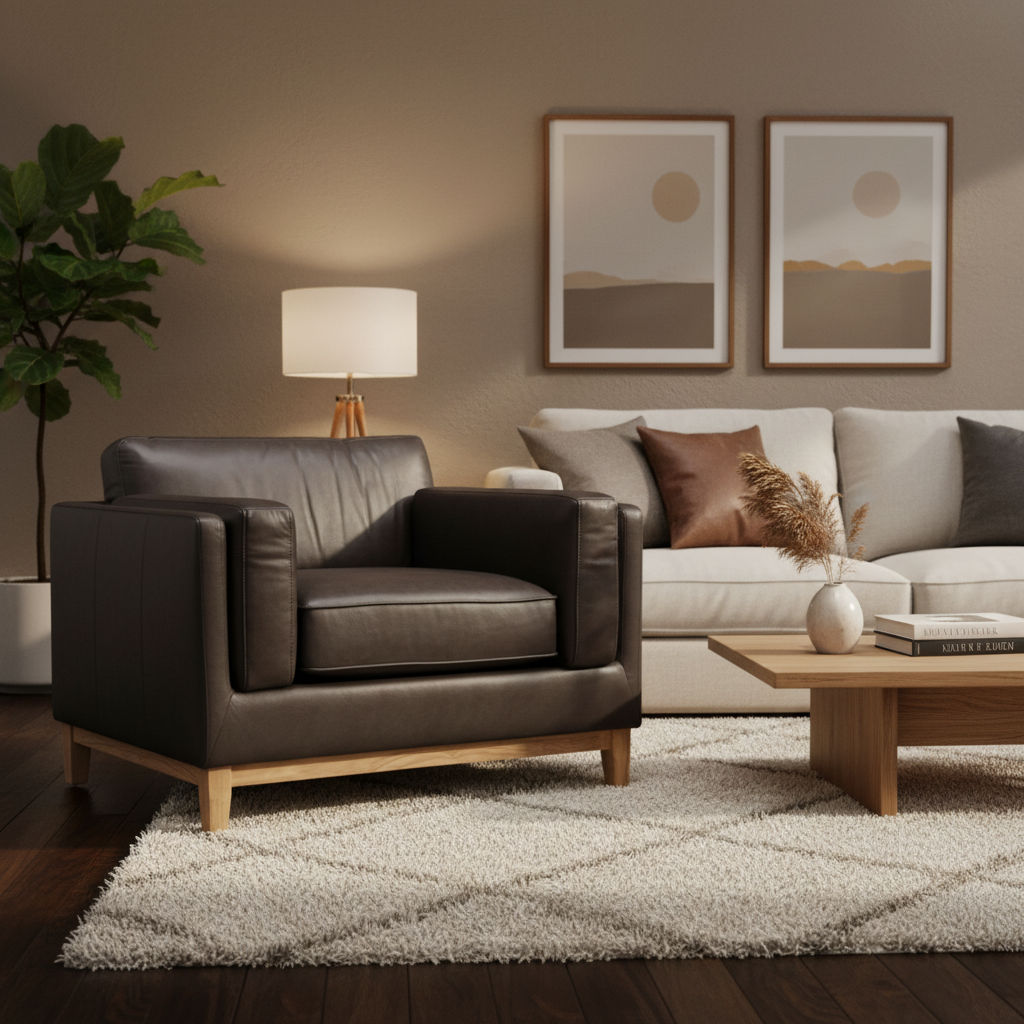Marquis Oslo Leather Armchair in Black - Chocolate Wood