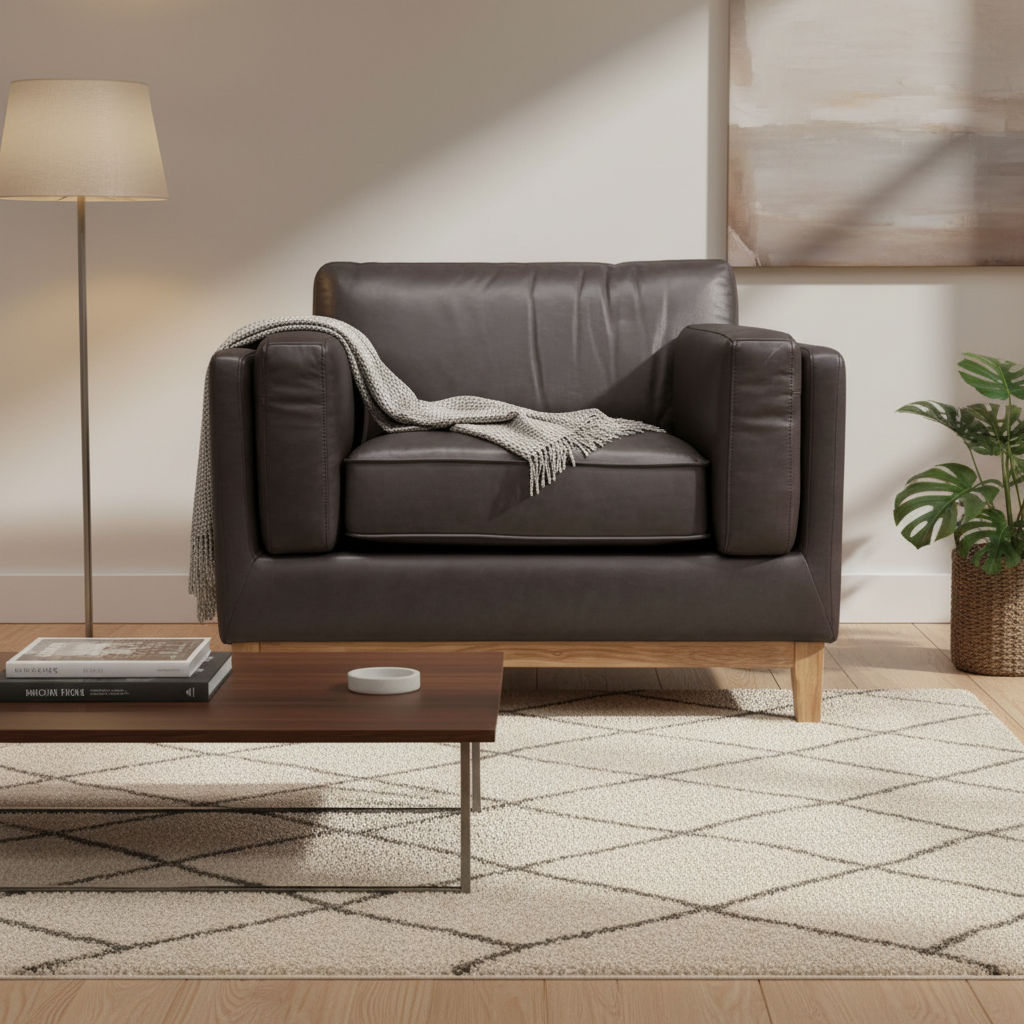 Marquis Oslo Leather Armchair in Black - Chocolate Wood