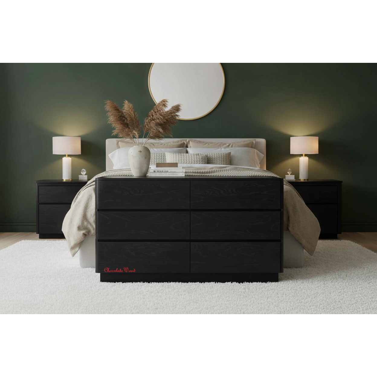 Gatsby Solid Mindi Timber 6-Drawer Dresser / Chest of Drawers in Black - Chocolate Wood