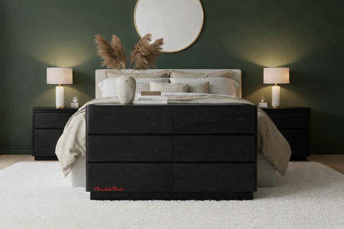 GATSBY WHITE CEDAR (MINDI WOOD) 2 DRAWER BEDSIDE TABLE BLACK - MyChocolateWood