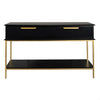 MORETTI 2-DRAWER CONSOLE TABLE/HALL TABLE SATIN BLACK  & GOLD SMALL