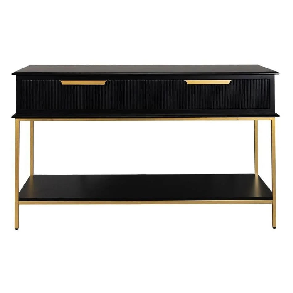 MORETTI 2-DRAWER CONSOLE TABLE/HALL TABLE SATIN BLACK  & GOLD SMALL - MyChocolateWood