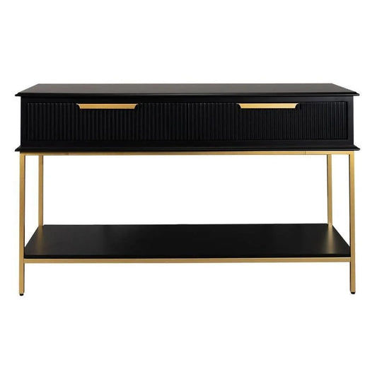MORETTI 2-DRAWER CONSOLE TABLE/HALL TABLE SATIN BLACK  & GOLD SMALL - MyChocolateWood