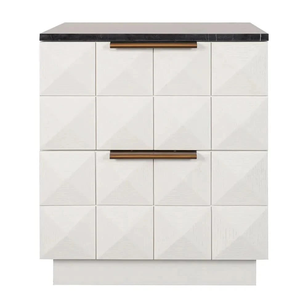 HAMPSHIRE BLACK MARBLE/WHITE OAK 2-DRAWER BEDSIDE TABLE - MyChocolateWood