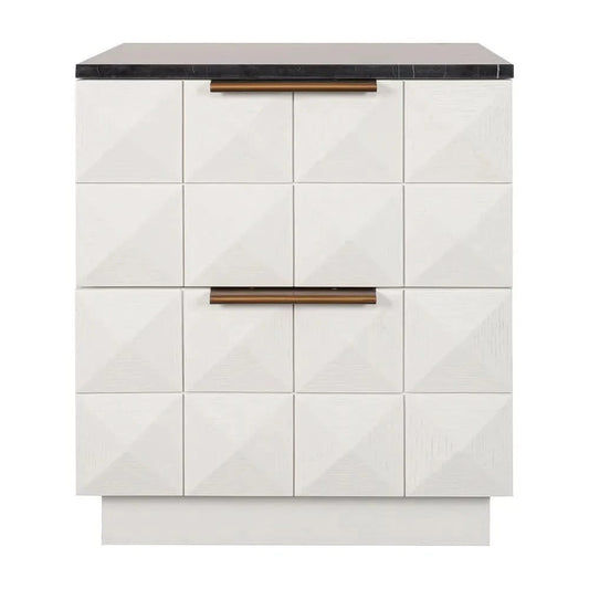 HAMPSHIRE BLACK MARBLE/WHITE OAK 2-DRAWER BEDSIDE TABLE - MyChocolateWood
