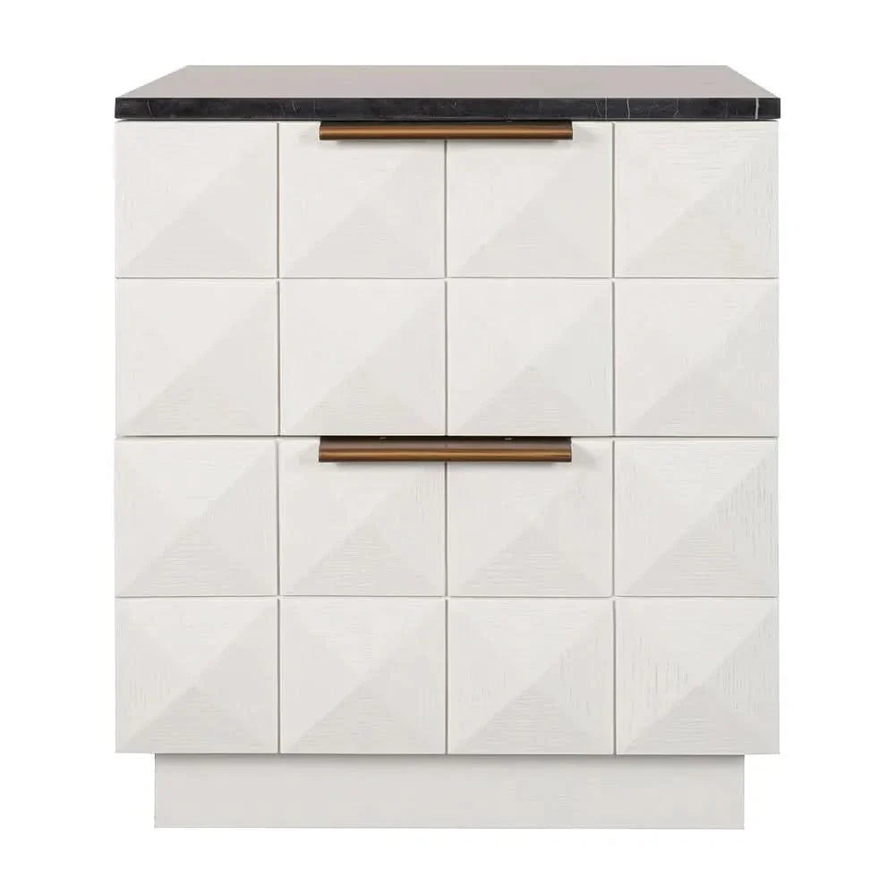 Hampshire 2-Drawer Bedside Table in White Oak with Black Marble Top - Chocolate Wood