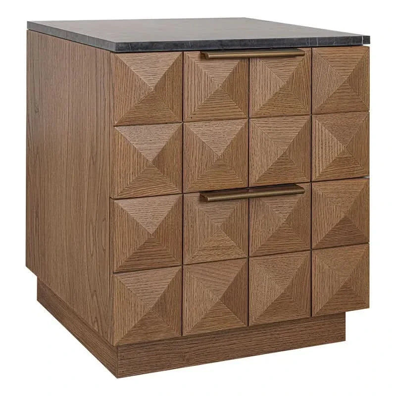 Hampshire 2-Drawer Bedside Table in Walnut with Black Marble Top - Chocolate Wood