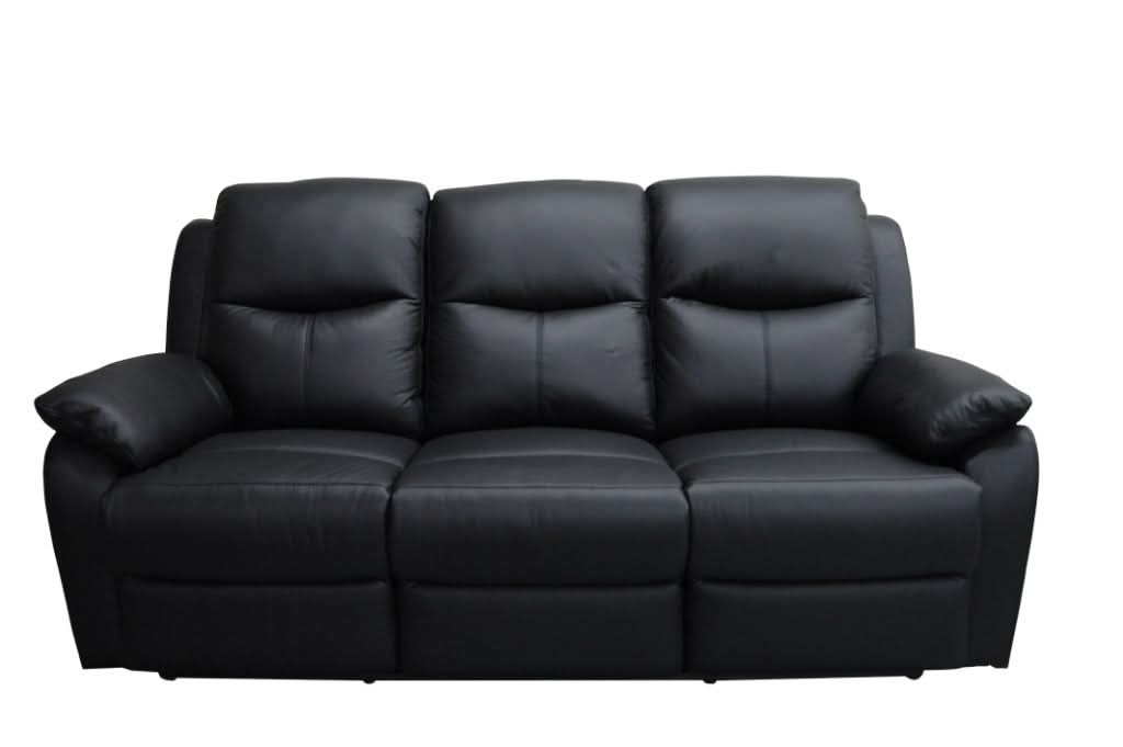 LANCY PREMIUM LEATHER 3 SEATER RECLINER SOFA + 2-SINGLE MANUAL RECLINER  ARMCHAIRS BLACK