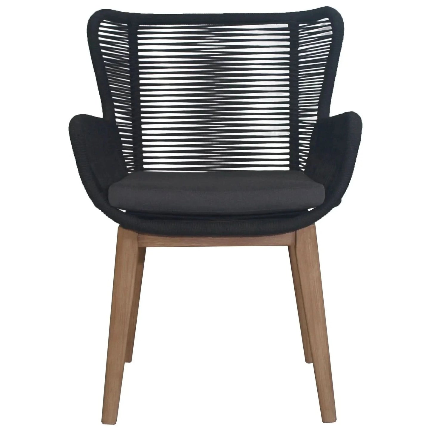 Athena Eucalyptus Timber & Rope Outdoor Dining Chair in Black - Chocolate Wood