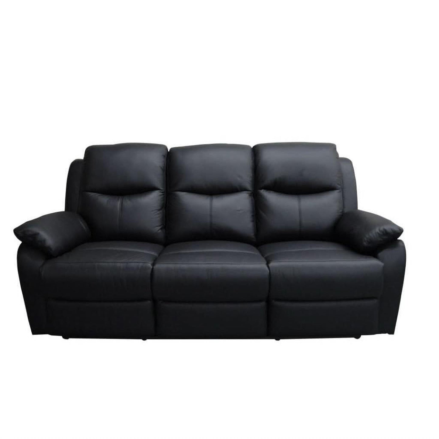 Lancy Premium Leather 3-Seater Recliner Sofa & 2 Armchairs in Black - Chocolate Wood