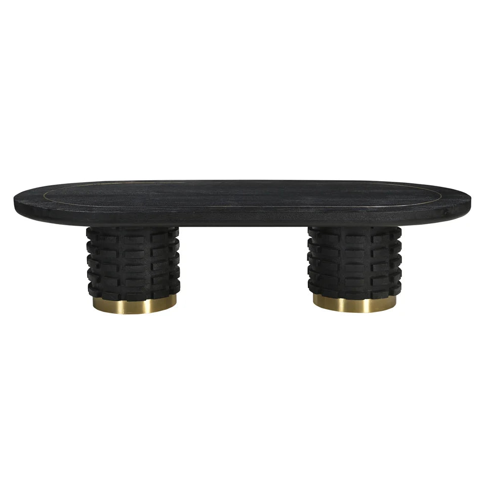 Raven Handmade Solid Mango Column Coffee Table with Gold Accents