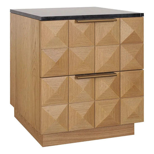 HAMPSHIRE BLACK MARBLE/NATURAL OAK 2-DRAWER BEDSIDE TABLE - MyChocolateWood