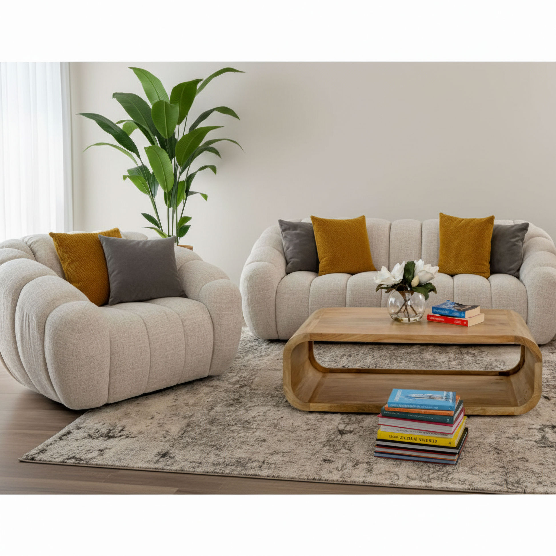 Brielle Fabric 3-Seater Sofa in Beige